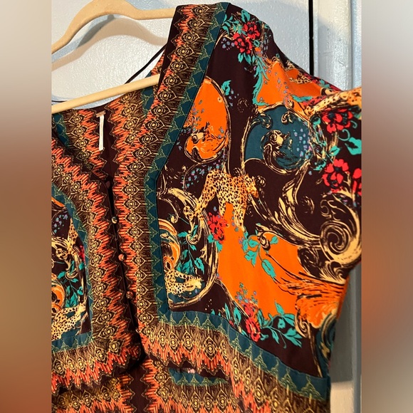 Free People Catch Me If You Can Top Blouse Purple Floral Tie Cuffs Cropped Small - Picture 9 of 15